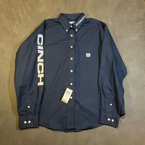 NWT Cinch Mens XL Navy Blue Long Sleeve Button Down Logo Shirt Western